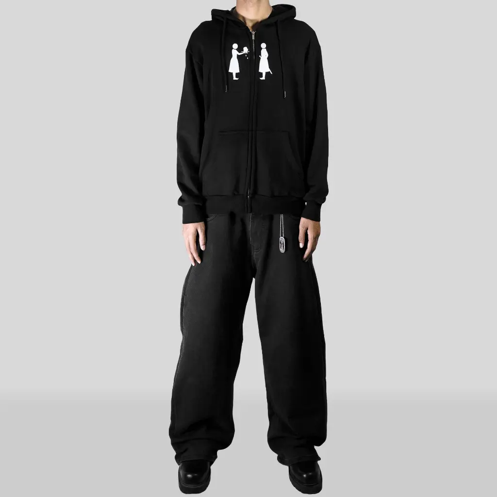 KOUPE TET ZIPUP HOODIE BLACK FRONT model images.webp